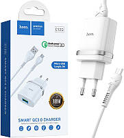 Быстрая зарядка Hoco C12Q Smart QC3 3A + microUSB кабель White