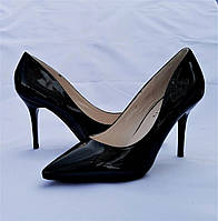 Женские Черные Туфли на Каблуке Шпильке Класические Лаковые Лодочки 36,37,38,39 размеры