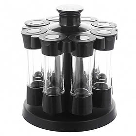 Набір ємностей 8 шт Kamille Vizo для спецій на круглій чорній підставці KM-7051