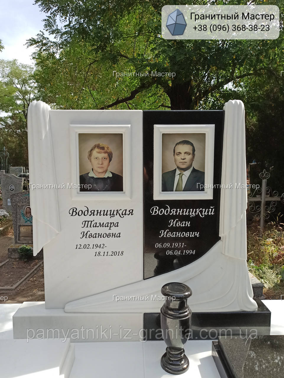 Оригінальний елітний пам'ятник з граніту та мармуру з кольоровим портретом № 21