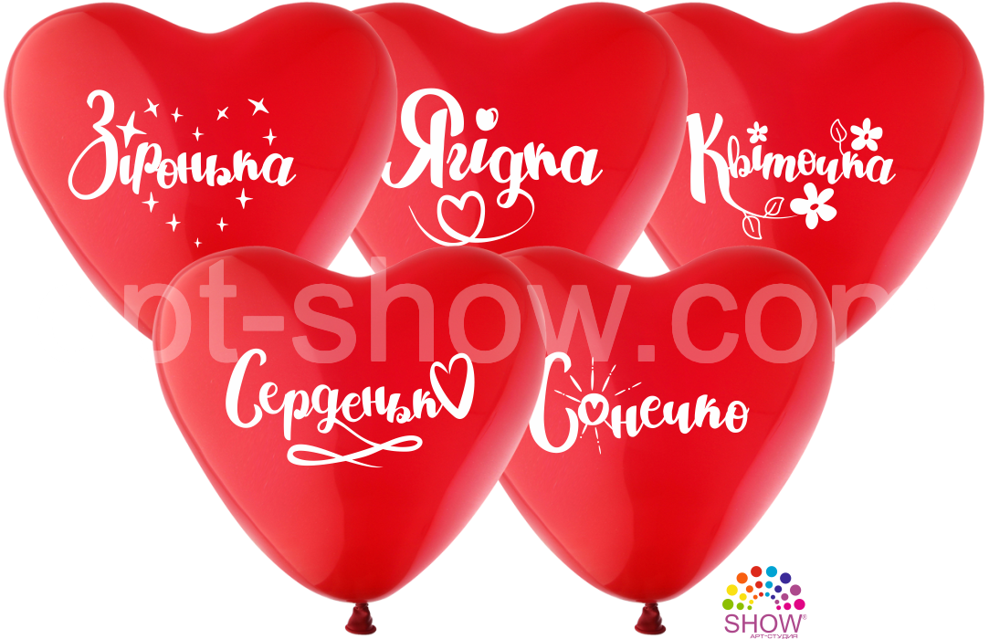 Повітряні кулі Серце "Зиронька" (на червоному) 12"(30 см) пастель червоний В упак: 100 шт ТМ Арт «SHOW»