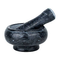 Ступка з пестиком мармурова чорно-сіра