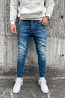 Мужские стильные зауженные джинсы Турецкие синие базовые