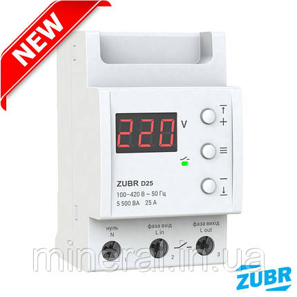 Реле контролю напруги ZUBR D25, 25А (макс. 30А протягом 10 хв.) Модульне, Однофазне реле напруги, Зубр, фото 2