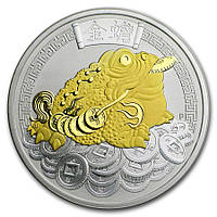 Срібна позолочена монета "Грошова жаба" 31,1 грам Тувалу 2018