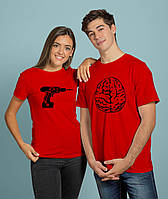 Прикольные парные футболки Мозг и дрель, парная одежда для двоих влюбленных на подарок парню и девушке