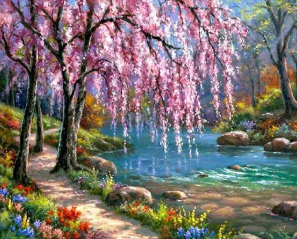 Алмазна мозаїка Цвітіння сакури My-Art TNG1070 (40 x 50 см) + стрази АБ+FD на підрамнику, фото 1