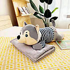 Іграшка з пледом, подушка-іграшка, іграшка 3в1 Хаскі сірий