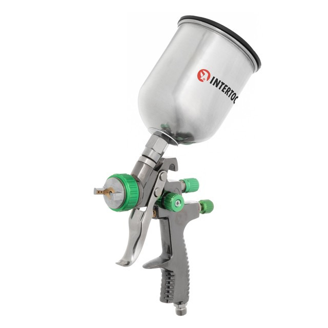 Пневматичний фарборозпилювач INTERTOOL PT-0131 (LVLP GREEN професійний, форсунка 1.3 мм, металевий бачок, фото 1