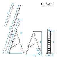 Драбина алюмінієва 3-х секційна універсальна розкладна INTERTOOL LT-0311, 3x11 ступ. 7,33 м, фото 4