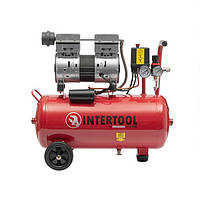 Компрессор INTERTOOL PT-0022, 24 л, 1.1 кВт, 220 В, 8 атм, 145 л/мин, малошумный, безмасляный, 2 цилиндра