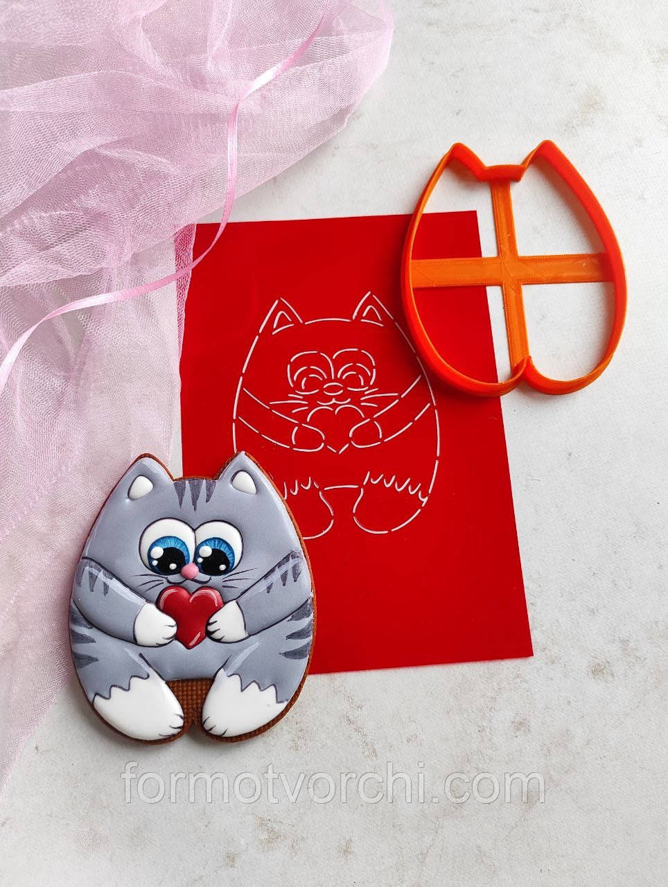 3D-формочки-вирубки для пряників "Кіт із серцем", фото 1