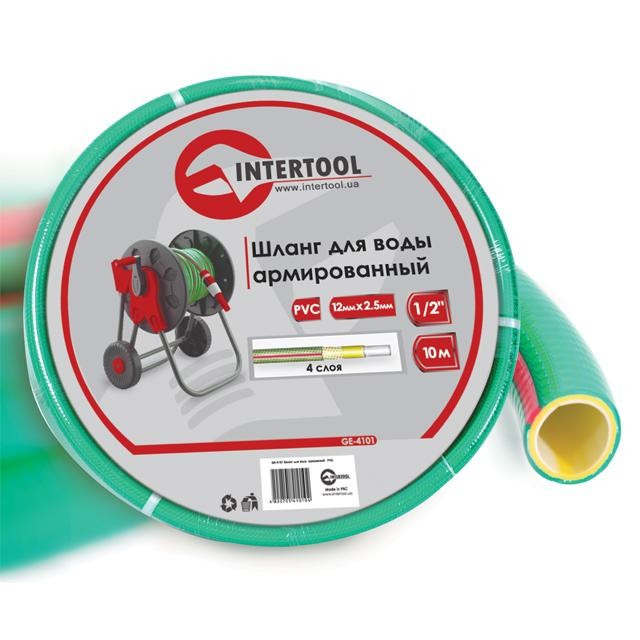 Шланг для води 4-х шаровий 1/2" INTERTOOL GE-4101, 10м, армований, PVC, робочий тиск 8 атм