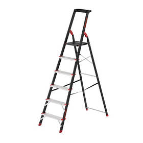 Стрем'янка INTERTOOL LT-0056, 6 ступенів, лоток для інвентарю, сталевий профіль, висота верхньої сходинки 1280 мм