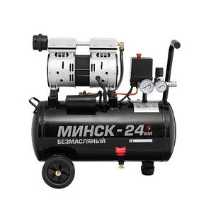 Компресор Мінськ-24 БМ, 24л, 1.1 кВт, 220 В, 8 атм, 145 л/хв, малошумний, безмасляний, 2 циліндра