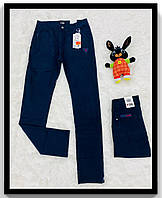 Подростковые котоновые брюки синего цвета для мальчиков оптом F26 8--16лет