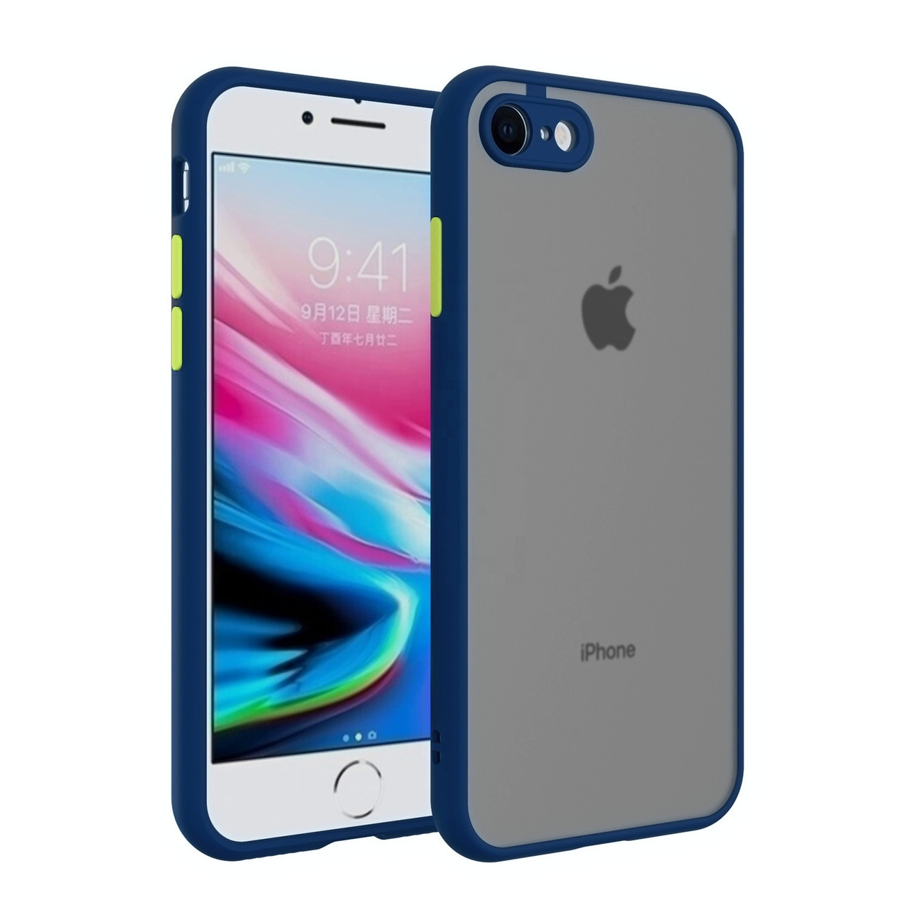 Протиударний матовий чохол для iPhone 7 8 синій бампер-захист камери