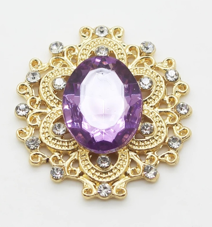 Камінь в золотистій ажурній оправі 24*26 мм бузковий, фото 1