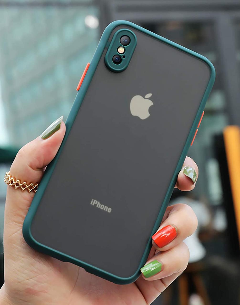 Протиударний матовий чохол для iPhone Xs зелений бампер-захист камери