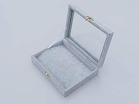 Скринька-вітрина для ланцюжків та браслетів сірого кольору (велюрова), фото 3