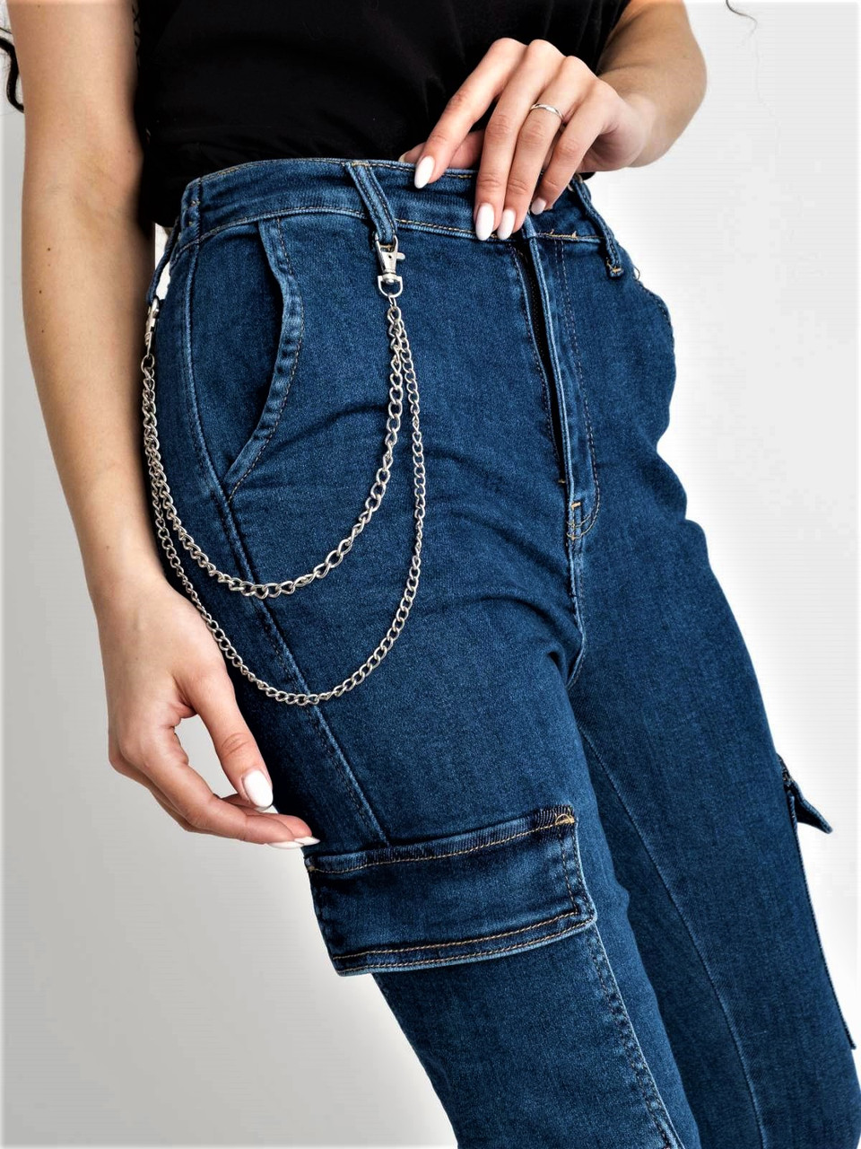 Женские джинсы МОМ, джоггеры с карманами, с цепочкой M. Sara (Lee). Зауженные джинсовые брюки свободного кроя. M - фото 1 - id-p1560353023