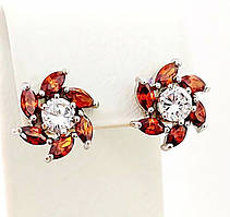 Сережки-гвоздики ХР з білими та бордовими цирконами. Родій. Довжина: 12 мм