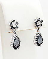 Сережки-гвоздики ХР з білими та чорними цирконами. Родій. Довжина: 20 мм