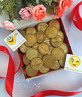 Шоколадный подарочный набор Шоколадные монетки с пожеланиями и царские.
