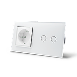 Сенсорний вимикач 2 сенсора 1 розетка Livolo білий хром скло (VL-C702/C7C1EU-11C), фото 2