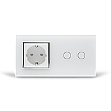 Сенсорний вимикач 2 сенсора 1 розетка Livolo білий хром скло (VL-C702/C7C1EU-11C), фото 4