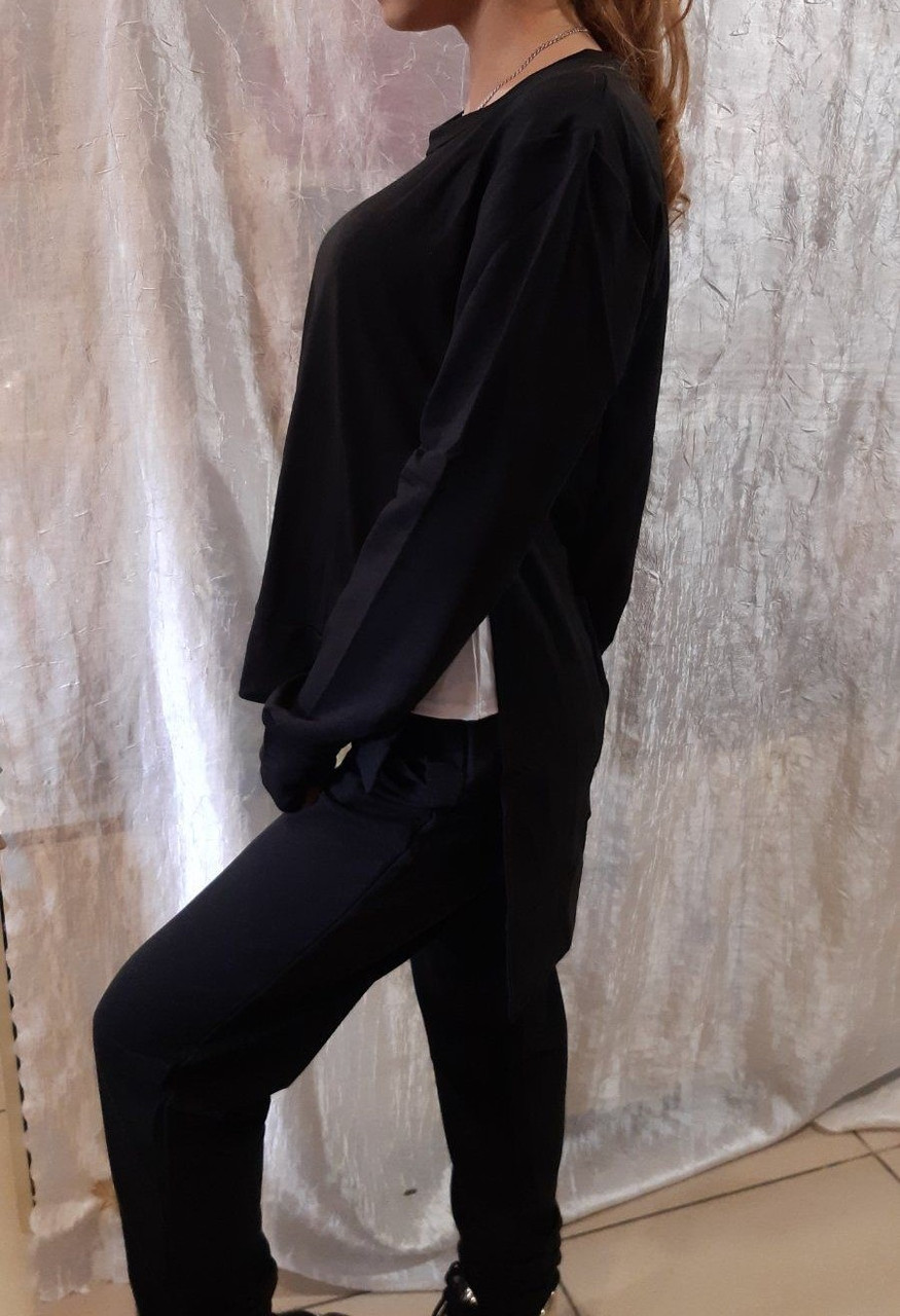 Костюм жіночий чорний трійка (туніка + футболка + штани)