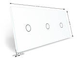 Рамка 3-постова для трьох 1-сенсорних вимикачів (1-1-1) LIVOLO, загартоване скло, біла, 223×80 мм, фото 3