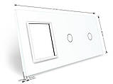 Рамка 3-постова для двох 1-сенсорних вимикачів і розетки (1-1-0) LIVOLO, загартоване скло, біла, 223×80 мм, фото 3