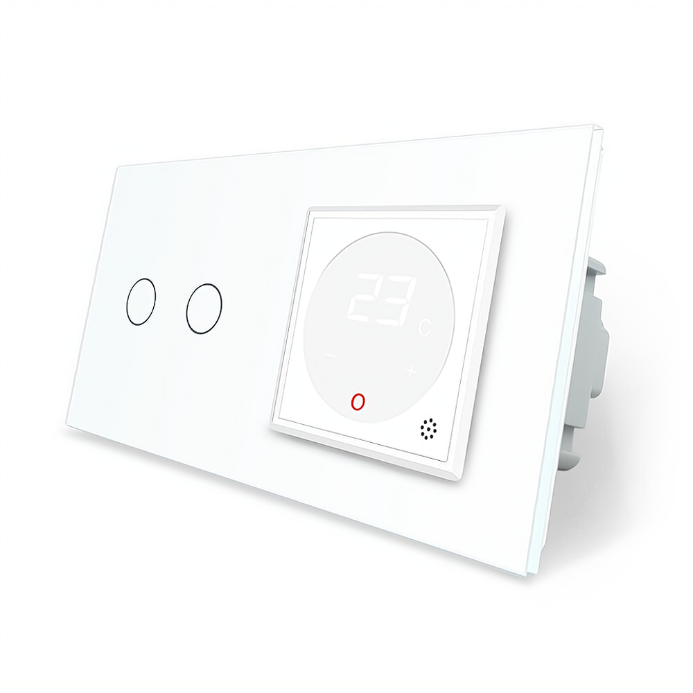 Комбінований терморегулятор (термостат) програмований для електричної теплої підлоги та 2-сенсорний вимикач, фото 1