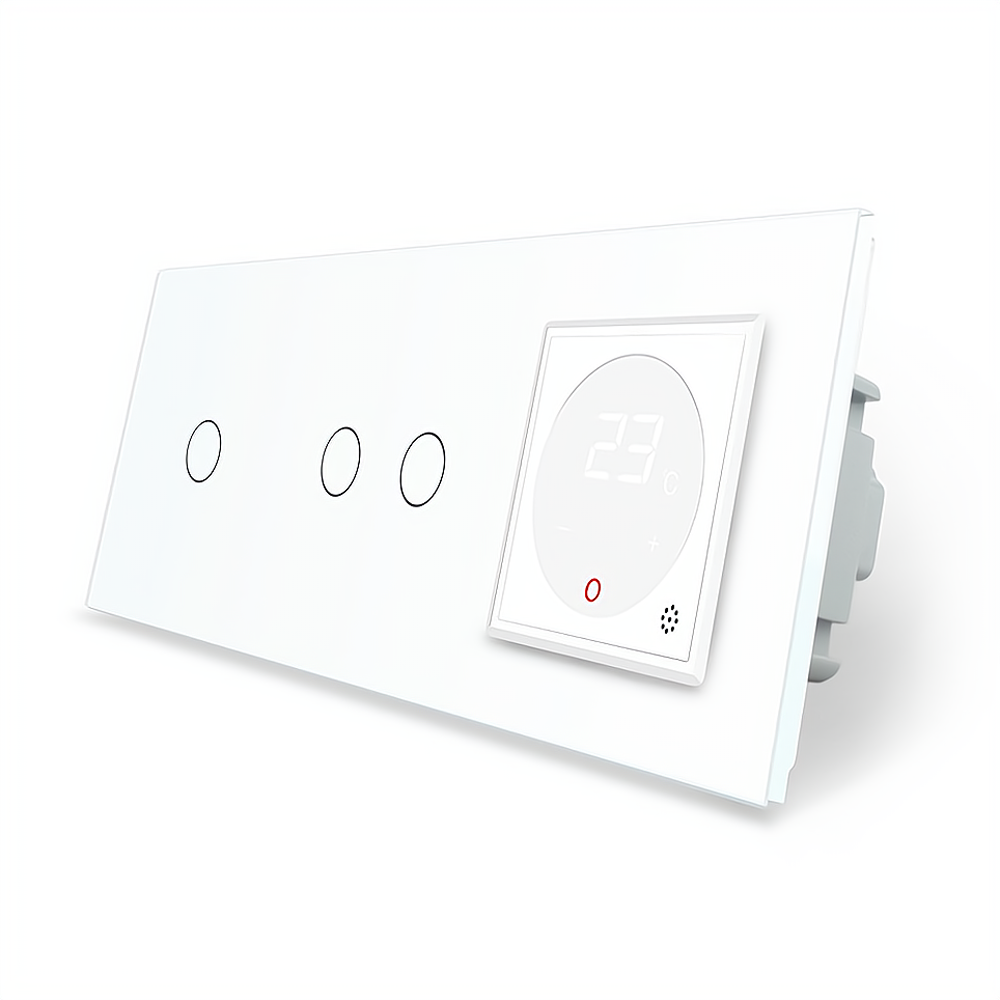 Комбінований терморегулятор (термостат) програмований для електричної теплої підлоги та 3-сенсорний вимикач, фото 1