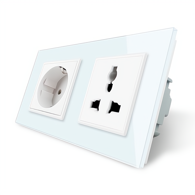 Розетка двомісна силова і універсальна Livolo білий скло (VL-C7C1EUC1C-11), фото 1