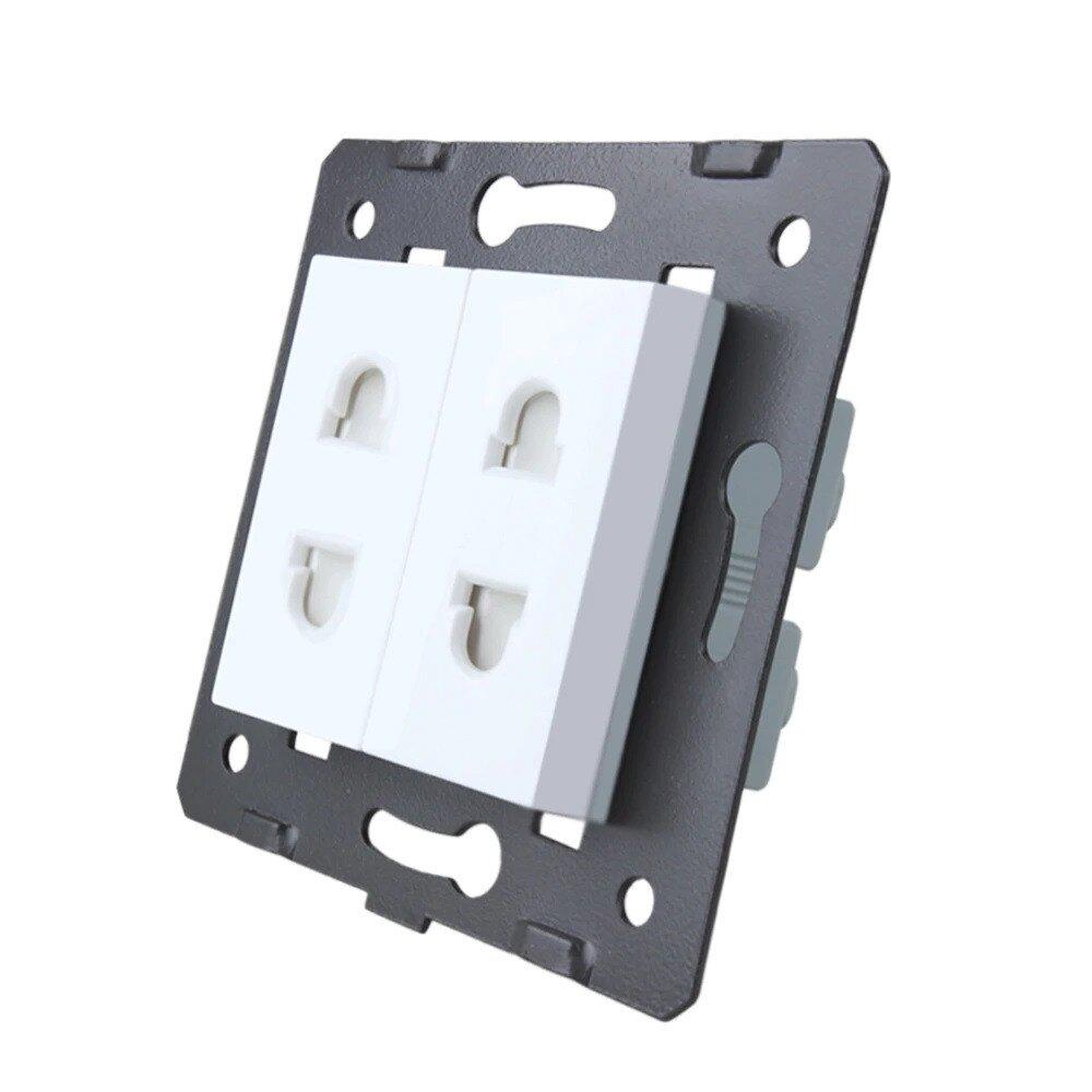 Універсальна подвійна розетка LIVOLO, біла, 2 стандарти в 1 (EU/US), з захисними шторками, 16А 250В, модуль, фото 1