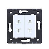 Універсальна подвійна розетка LIVOLO, біла, 2 стандарти в 1 (EU/US), з захисними шторками, 16А 250В, модуль, фото 2