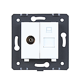 Розетка LIVOLO телевізійна + комп'ютерна RJ-45 (8P8C Cat.6), біла, з пилозахистом, модуль (C7-1V1C-11), фото 2