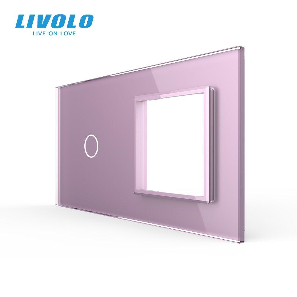 Панель для сенсорного вимикача 1 сенсор 1 розетка (1-0) Livolo рожевий скло (C7-C1/SR-17), фото 1