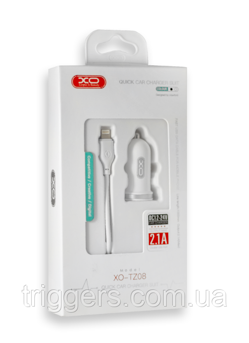 АЗП XO TZ08 2.1A/2 USB + lightning White