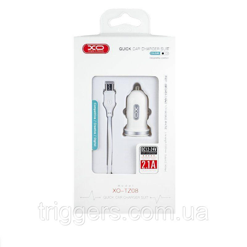 АЗП XO TZ08 2.1A/2 USB + microUSB White