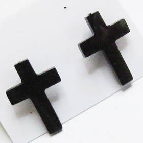 Сережки гвоздики "Чорні хрести". Сталь 316L, титанове покриття