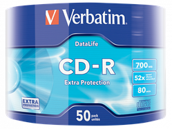 Диск CD-R Verbatim 700Mb 52x Wrap-box Extra 43787