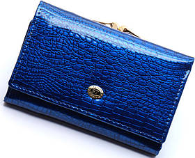 Синий лаковый женский кошелек из натуральной кожи с тиснением под кожу крокодила ST Leather S1201А
