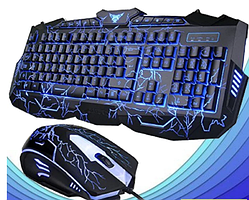 V-100L Дротова ігрова клавіатура з 3 підсвітками блискавка та мишкою Razer Комплект