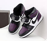 Чоловічі кросівки Nike Air Jordan 1 Retro High Black Violet White, шкіряні кросівки найк аір джордан 1 ретро аїр, фото 7