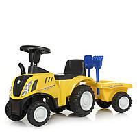 Каталка-толокар Трактор с прицепом лопатой и граблями с музыкой и светом фар 658T-6 желтая