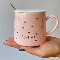 Красивая чашка, блюдце и ложечка "Love me" 300 мл (керамика)