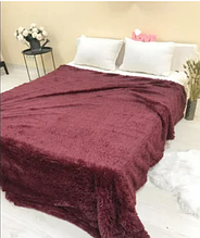 Плед травичка 150 на 200 з ворсом полуторний розмір, хутровий плед ковдру травичка м'який на ліжко Бордовий